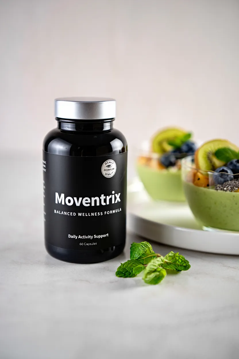 Moventrix supplement bottle with balanced wellness formula for daily activity support